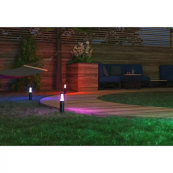 Müller-Licht Tint LED-Wegeleuchte Tint Petunia 3er-Set - 14 W, Schwarz, Höhe: 35 cm, RGBW - Stimmungsaufnahme