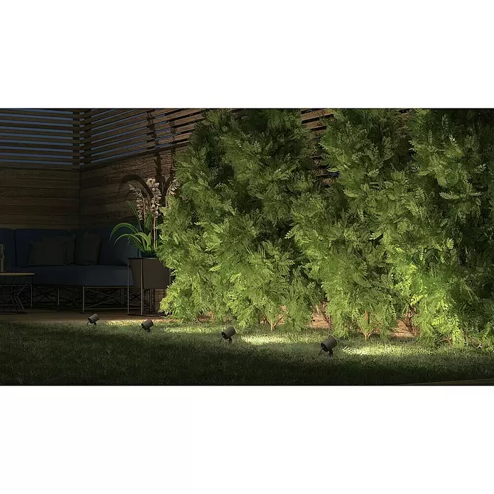 Müller-Licht Tint LED-Gartenspot-Set Tint Flores RGBW 3er-Set - 13 W, Schwarz, RGBW, Höhe: 19,5 cm - Stimmungsaufnahme