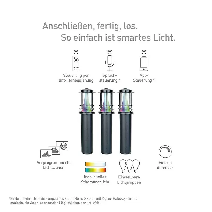 Müller-Licht Tint LED-Wegeleuchte Tint Petunia 3er-Set - 14 W, Schwarz, Höhe: 35 cm, RGBW - Anwendungsbeispiel