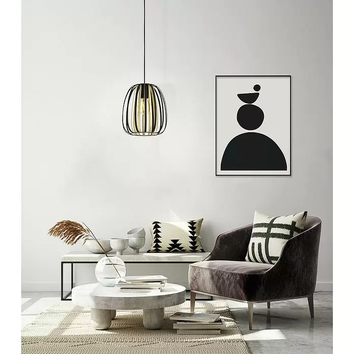 Eglo Pendelleuchte rund ENCINITOS - 40 W, Ø x H: 255 mm x 110 cm, Schwarz/Gold, E27 - Stimmungsaufnahme
