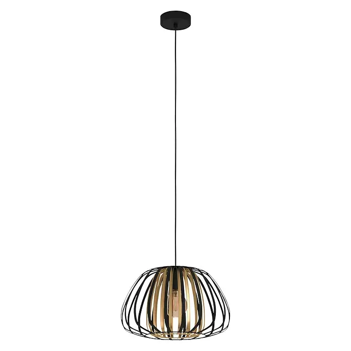 Eglo Pendelleuchte rund ENCINITOS - 40 W, Ø x H: 375 mm x 110 cm, Schwarz/Gold, E27 - Vorderansicht