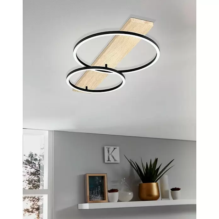 Eglo LED-Deckenleuchte BOYAL - 12 W, L x B x H: 78 x 40 x 90 cm, Schwarz/Braun - Stimmungsaufnahme