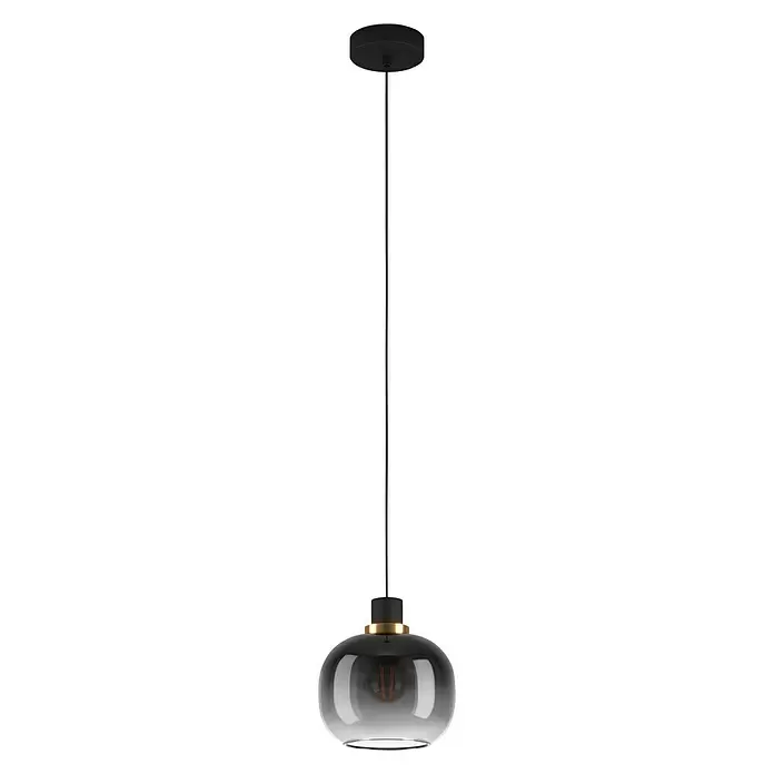 Eglo Pendelleuchte rund OILELLA - 40 W, Ø x H: 190 mm x 110 cm, Schwarz/Grau, Schwarz/Messing, E27 - Vorderansicht
