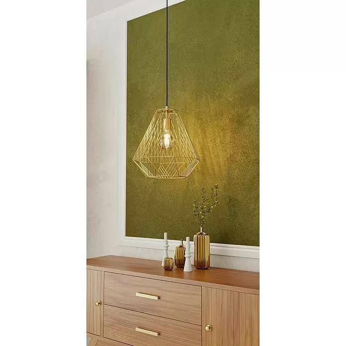 Eglo Pendelleuchte rund STYPE - 40 W, Ø x H: 330 mm x 110 cm, Gold, E27 - Stimmungsaufnahme