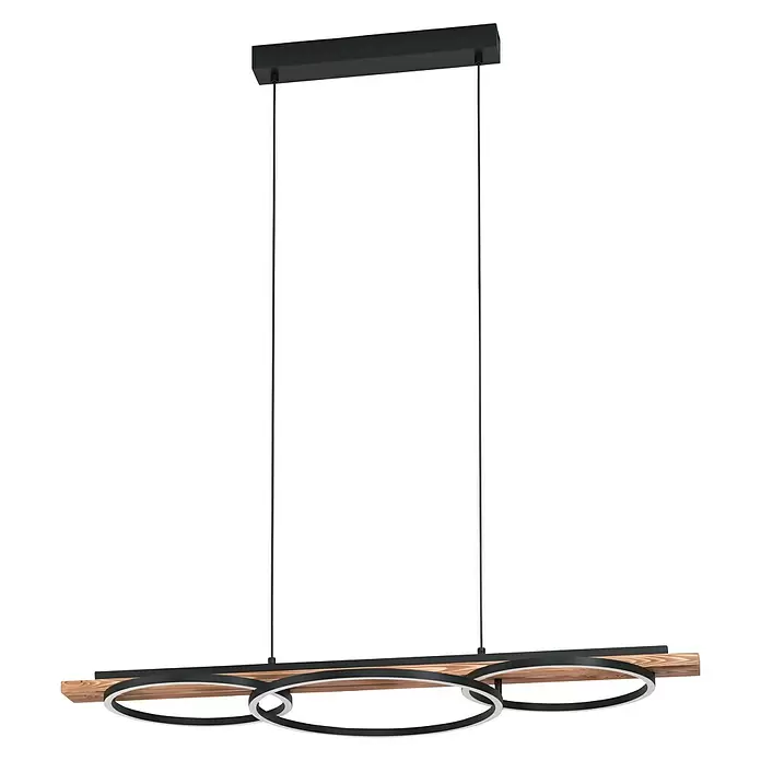 Eglo LED-Pendelleuchte BOYAL - 40,5 W, L x B x H: 101 x 40 x 110 cm, Schwarz/Braun-rustikal, Warmweiß - Vorderansicht