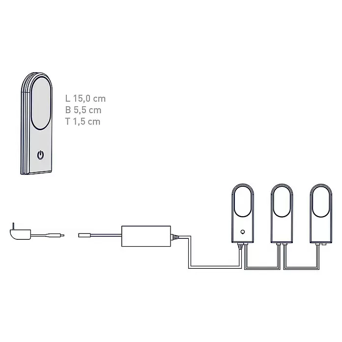 Müller-Licht Tint LED-Unterbauleuchte Tint Armaro - 14 W, Weiß, L x B x H: 15 x 5,5 x 1,5 cm, 3 Stk. - Skizze