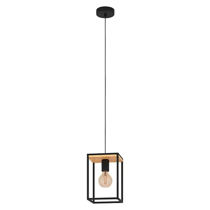 Eglo Pendelleuchte LIBERTAD - 40 W, L x B x H: 18 x 18 x 110 cm, Schwarz/Braun, E27 - Vorderansicht