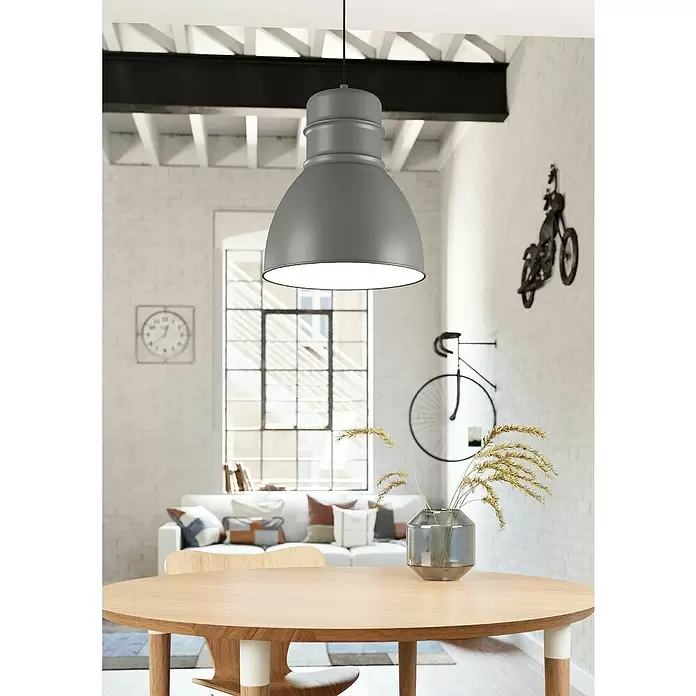 Eglo Pendelleuchte rund EBURY - 60 W, Ø x H: 380 mm x 110 cm, Grau/Weiß, E27 - Stimmungsaufnahme