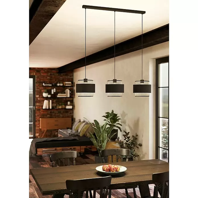 Eglo Pendelleuchte BAZELY - 40 W, L x B x H: 99 x 23 x 110 cm, Schwarz, E27 - Stimmungsaufnahme