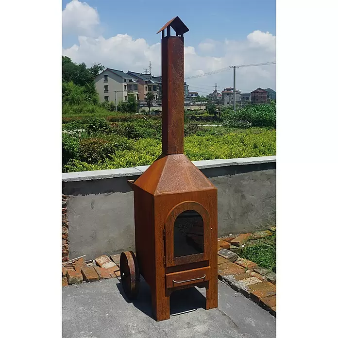 Gartenkamin - L x B x H: 65 x 74 x 210 cm, Cortenstahl - Stimmungsaufnahme
