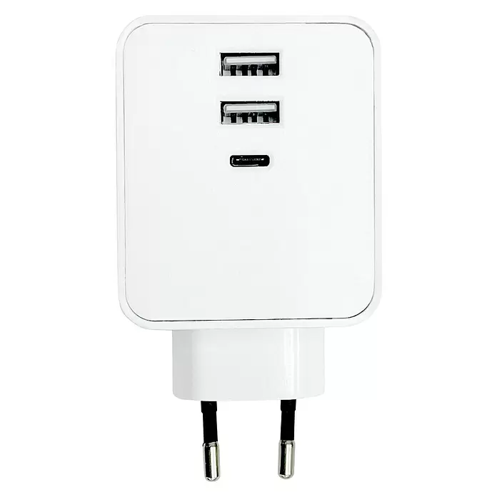 Voltomat USB-Adapter Typ A & C - Weiß, 3-fach - Vorderansicht