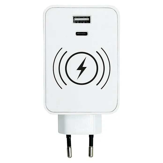 Voltomat USB-Adapter Typ A & C Wireless charging - 3-fach, Weiß - Vorderansicht
