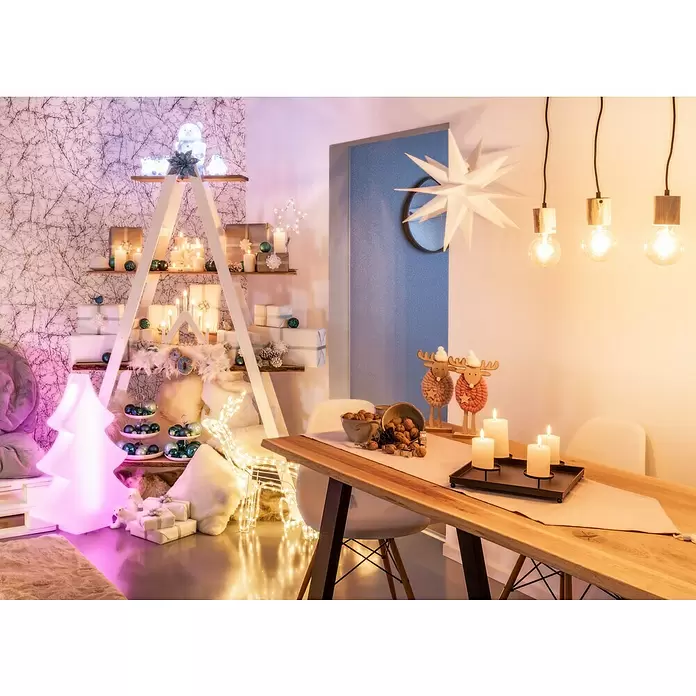 Luz de Navidad LED Muñeco de Nieve - Blanco, Fibra acrílica, L x An x Al: 17 x 16 x 31 cm - Foto ambiente