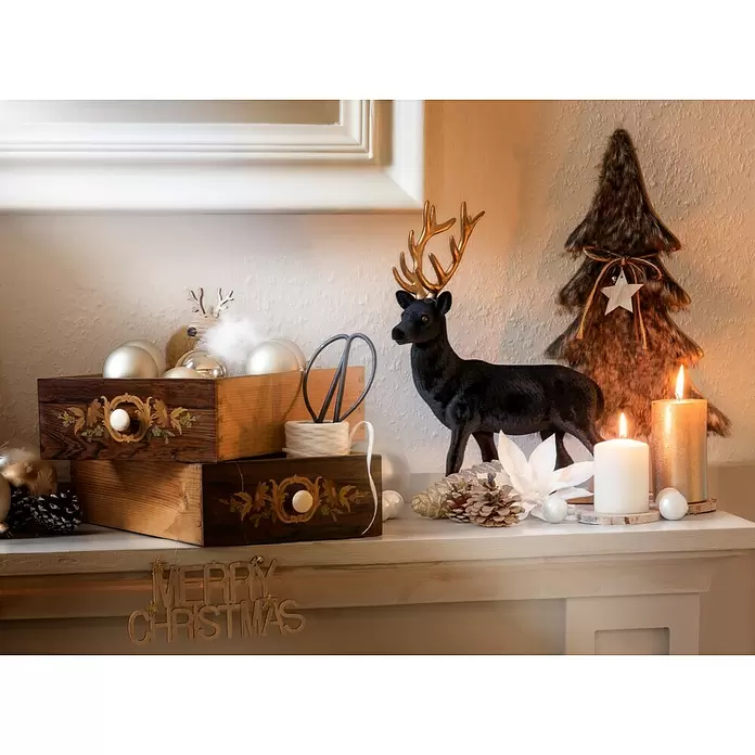 Christbaumschmuck Hirsch mit Fell - Braun, Kunststoff, Rund - Stimmungsaufnahme