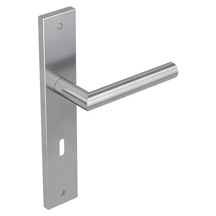 Diamond Doors Modern Zimmertürgarnitur Iowa - Türstärke: 40 mm - 45 mm, Buntbart BB, Edelstahl, L-Form - Diagonale Ansicht