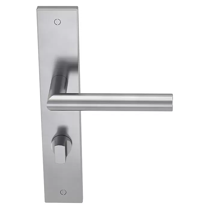 Diamond Doors Modern Zimmertürgarnitur WC Iowa - Türstärke: 40 mm - 45 mm, Schlitzkopf/Olive SK/OL, Edelstahl, L-Form - Vorderansicht