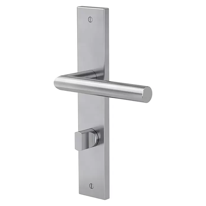 Diamond Doors Modern Zimmertürgarnitur WC Iowa - Türstärke: 40 mm - 45 mm, Schlitzkopf/Olive SK/OL, Edelstahl, L-Form - Diagonale Ansicht