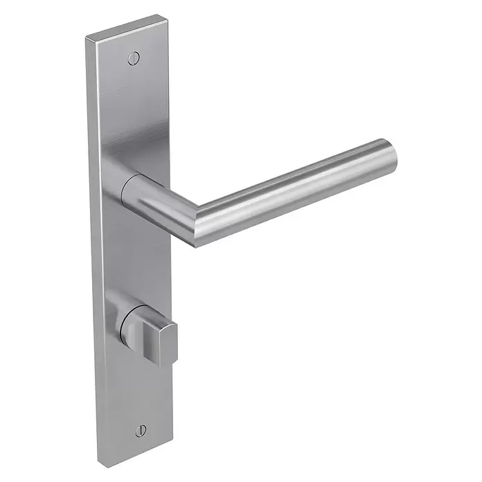 Diamond Doors Modern Zimmertürgarnitur WC Iowa - Türstärke: 40 mm - 45 mm, Schlitzkopf/Olive SK/OL, Edelstahl, L-Form - Diagonale Ansicht