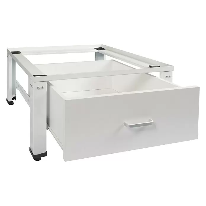 Nedco Wasmachineverhoger met lade - 61 x 55 x 30 cm, Wit - Diagonaal zicht