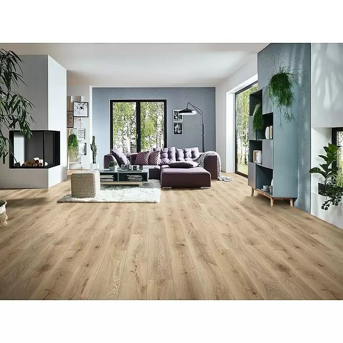 LOGOCLIC Ambienta Laminat Honig Eiche - 192 x 1.285 x 10 mm, Landhausdiele - Stimmungsaufnahme