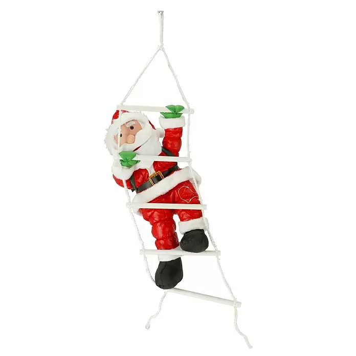 Papá Noel con escalera LED - Largo: 110 cm, Funciona con pilas, Poliéster - Vista frontal