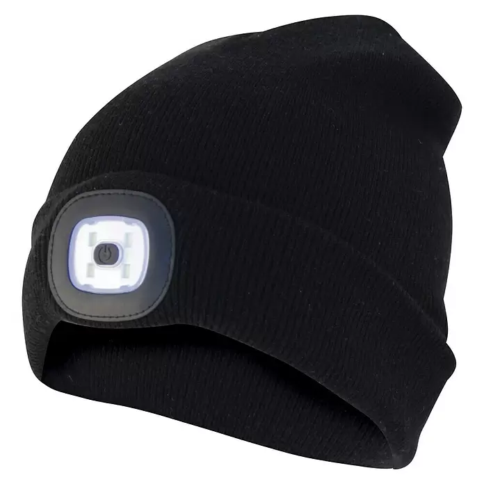 Velamp LED-Mütze - Schwarz, USB-Ladebuchse - Diagonale Ansicht
