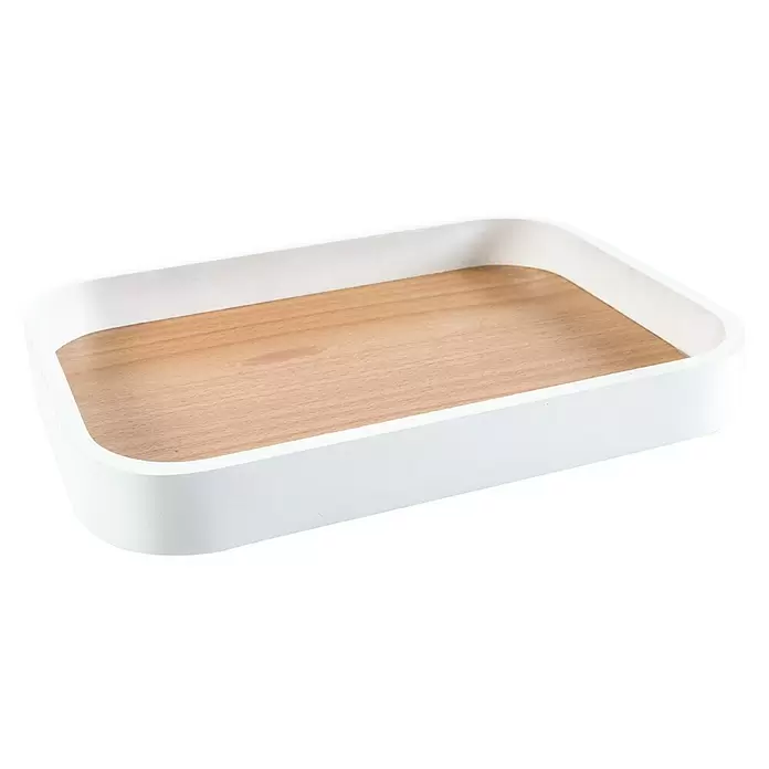 Cipì Plain Bandeja - L x An x Al: 27 x 20 x 3 cm, Blanco, Marrón, Madera - Vista angular