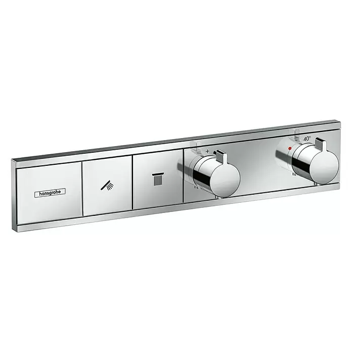 Hansgrohe UP-Brausethermostat RainSelect - Eckig, Chrom, Glänzend - Diagonale Ansicht