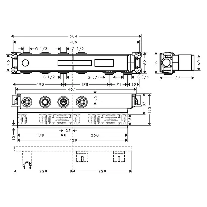 Hansgrohe Unterputzsystem RainSelect - ¾″, Einbautiefe: 87 mm - 122 mm - Skizze