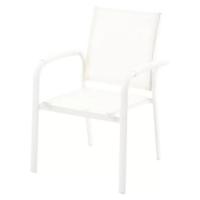 Sunfun Maja Silla apilable - Blanco, L x An x Al: 59 x 59,5 x 88 cm, Aluminio, Textileno - Vista angular