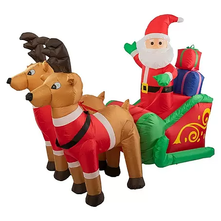 Figura decorativa Papá Noel hinchable con renos