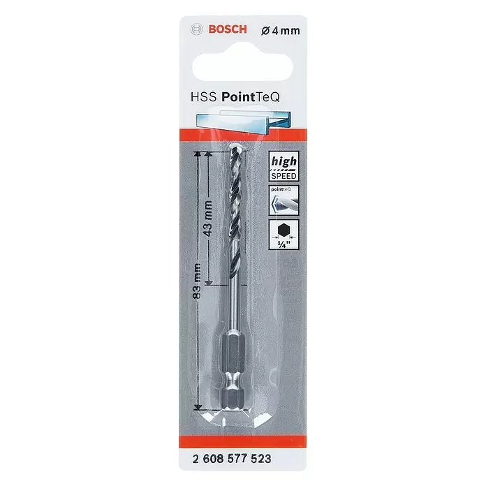 Bosch Professional Metallbohrer POINTTEQ HEX - Durchmesser: 4 mm, Arbeitslänge: 43 mm - Vorderansicht