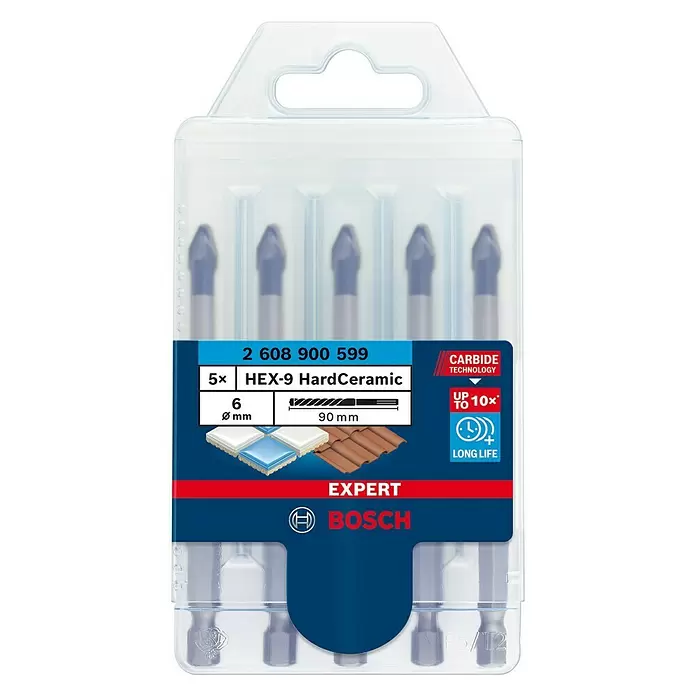 Bosch Professional Expert Fliesenbohrer EXPERT HEX-9 HardCeramic - Durchmesser: 6 mm, Länge: 90 mm, 5 Stk. - Vorderansicht