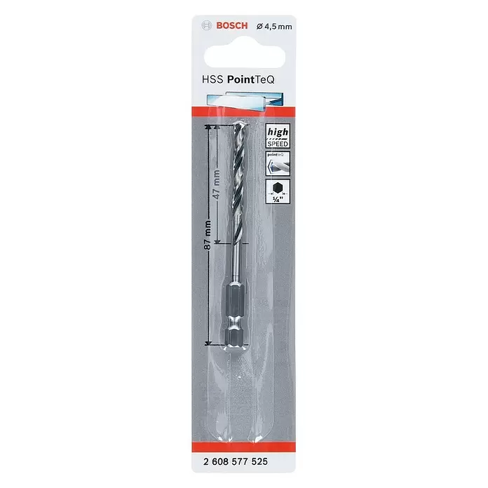 Bosch Professional Metallbohrer POINTTEQ HEX - Durchmesser: 4,5 mm, Arbeitslänge: 47 mm - Vorderansicht
