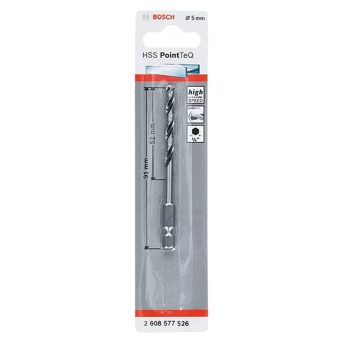 Bosch Professional Metallbohrer POINTTEQ HEX - Durchmesser: 5 mm, Arbeitslänge: 52 mm - Vorderansicht