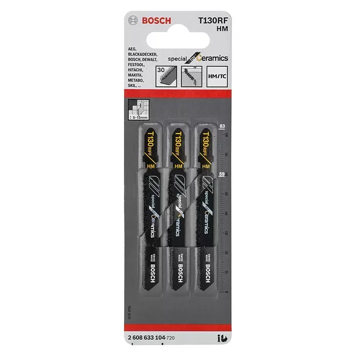 Bosch Stichsägeblätter T 130 RF - Stein, 3 -tlg., T-Schaft - Vorderansicht