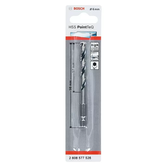 Bosch Professional Metallbohrer POINTTEQ HEX - Durchmesser: 6 mm, Arbeitslänge: 52 mm - Vorderansicht