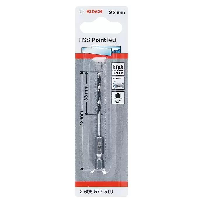 Bosch Professional Metallbohrer POINTTEQ HEX - Durchmesser: 3 mm, Arbeitslänge: 33 mm - Vorderansicht
