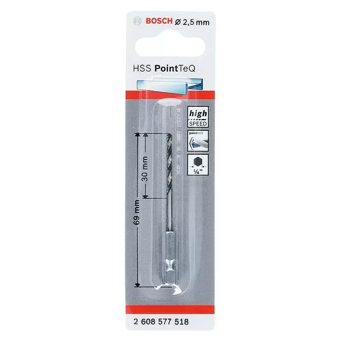 Bosch Professional Metallbohrer PointTeQ - Durchmesser: 2,5 mm, Arbeitslänge: 30 mm - Vorderansicht