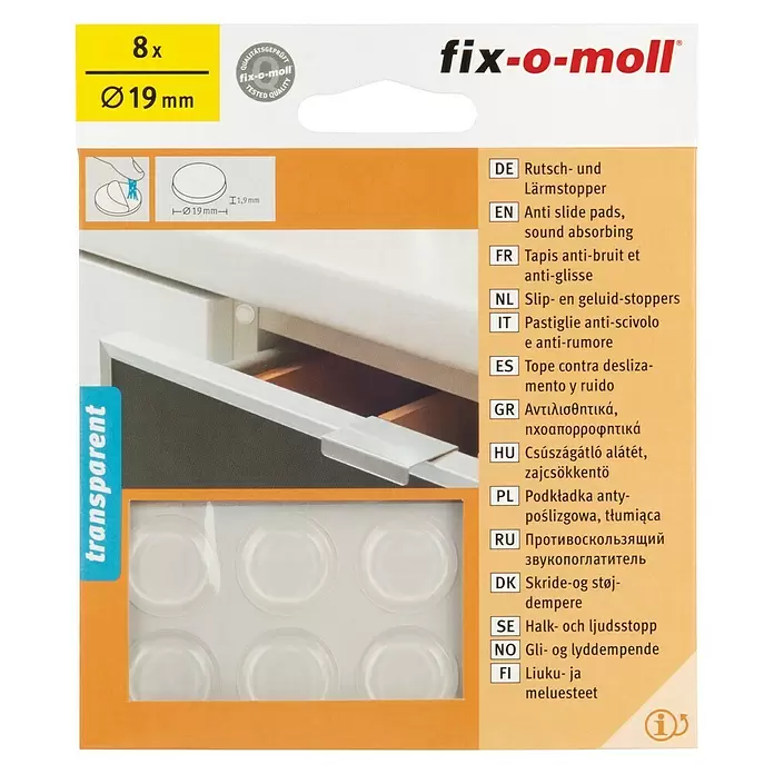 Fix-o-moll Stootbescherming 19 mm - 8 stk., Transparant - Vooraanzicht