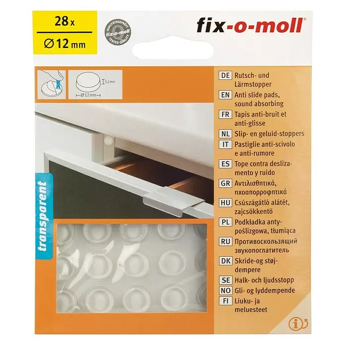 Fix-o-moll Stootbescherming 12 mm - 28 stk., Transparant - Vooraanzicht
