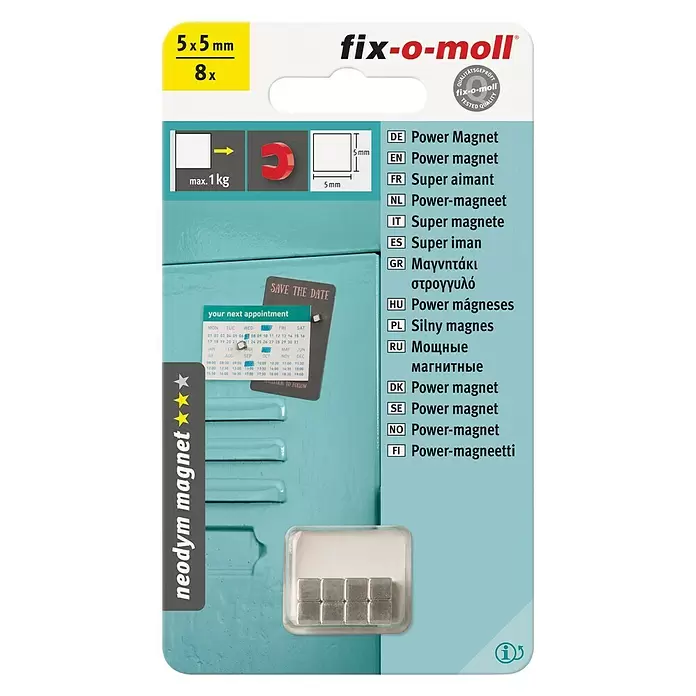 Fix-o-moll Magneet 8 stuks - Vierkant, l x b x h: 5 x 5 x 5 mm - Vooraanzicht