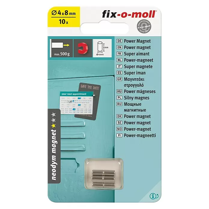 Fix-o-moll Magneet 10 stuks - Rond, l x b x h: 4 x 4 x 8 mm - Vooraanzicht