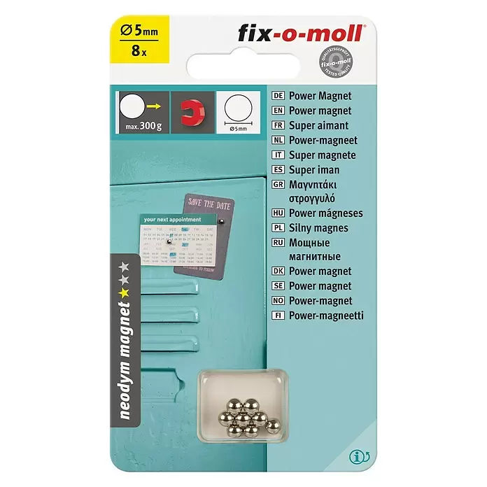 Fix-o-moll Magneet 8 stuks - Rond, Diameter: 5 mm - Vooraanzicht