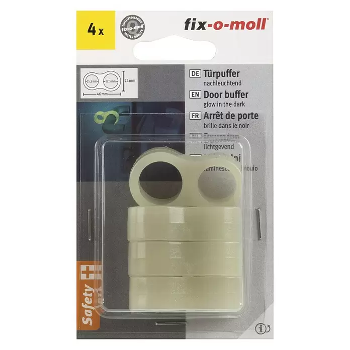 Fix-o-moll Deurbuffer glow in the dark - Wit, Inhoud: 4 stk. - Vooraanzicht