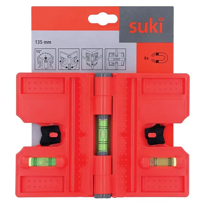Suki Waterpas Hoek, met riem - Lengte: 135 mm, Aantal libellen: 3 st. - Vooraanzicht