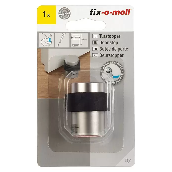 Fix-o-moll Deurstopper Metaal - Ø x h: 28 x 43 mm, Zilver/Zwart - Vooraanzicht