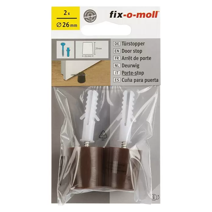 Fix-o-moll Deurstopper 2 stuks - Ø x h: 26 x 29 mm, Bruin - Vooraanzicht