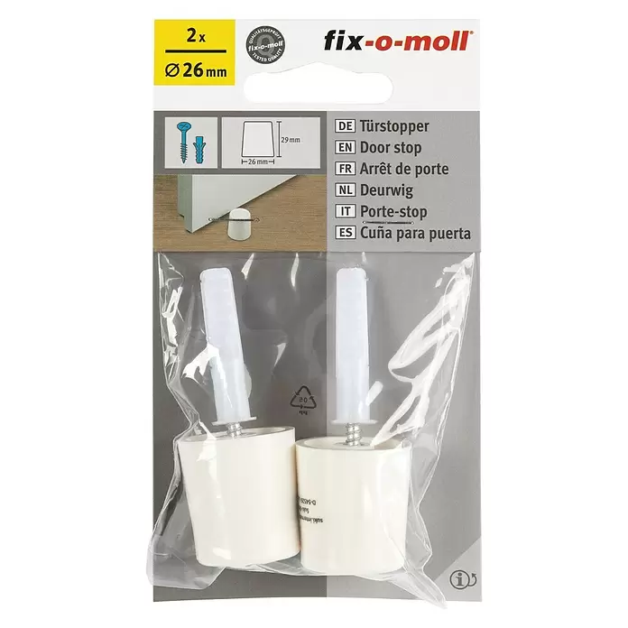 Fix-o-moll Deurstopper Kunststof - Ø x h: 26 x 29 mm, Wit - Vooraanzicht