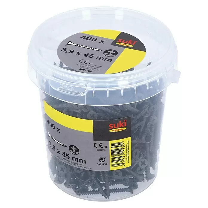 Suki Snelbouwschroeven PH2 - 400 stk., Ø x l: 3,9 x 45 mm - Diagonaal zicht